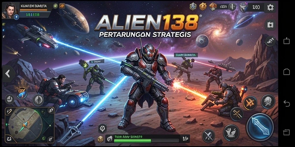 Tangkapan layar gameplay ALIEN138 menampilkan pertarungan strategis di luar angkasa.