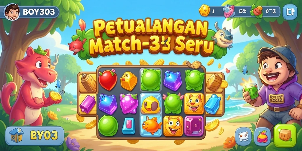 Tampilan gameplay BOY303 yang penuh warna dan seru dalam genre Match-3.