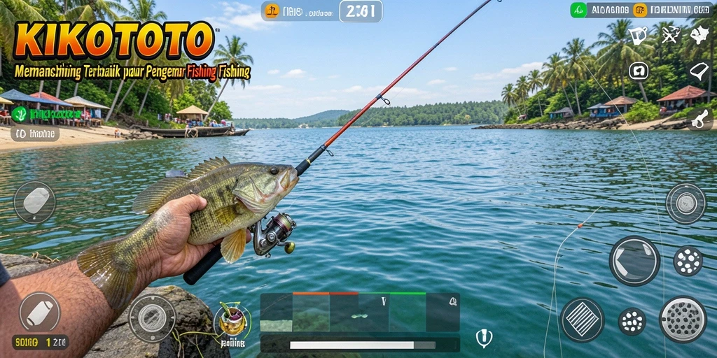 Screenshot gameplay KIKOTOTO menampilkan aksi memancing yang mendebarkan.