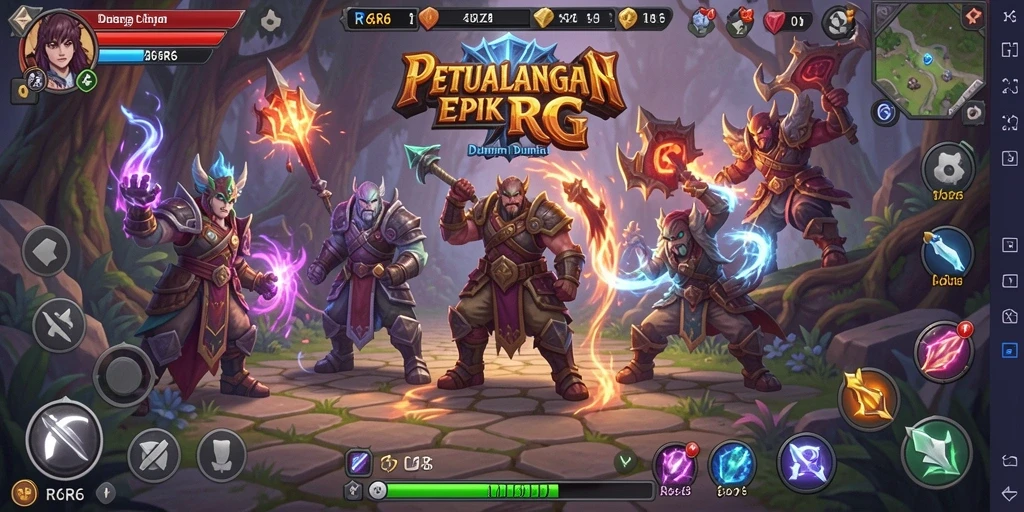 Screenshot R6R6 menampilkan pertarungan epik antara karakter dan monster.