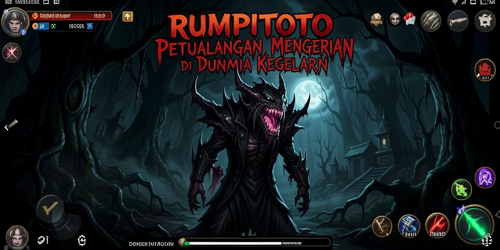 Tampilan gameplay RUMPITOTO dalam suasana penuh horor.