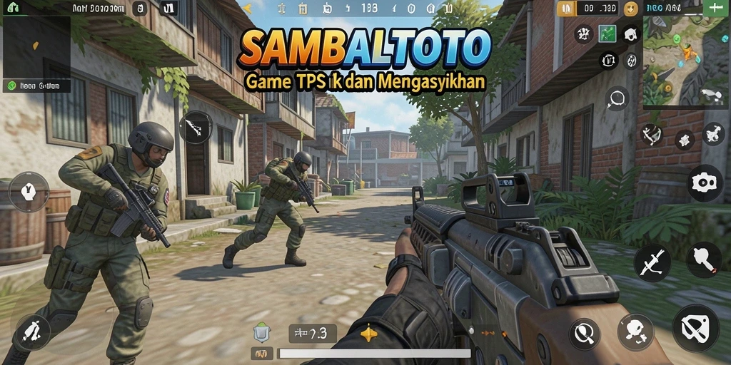 Tampilan gameplay seru dalam SAMBALTOTO, tunjukkan aksi menembak yang menarik.