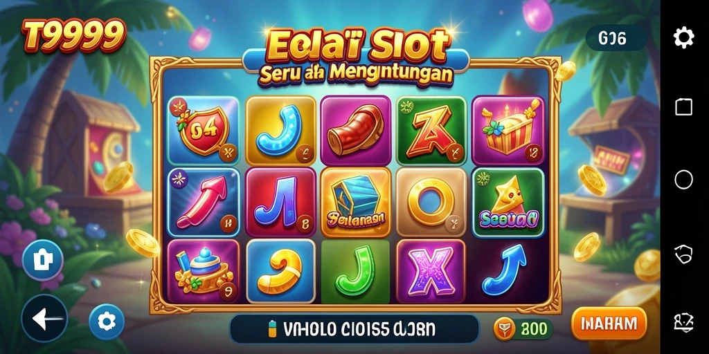 Screenshot gameplay T9999 menampilkan gulungan yang berputar dengan simbol slot.