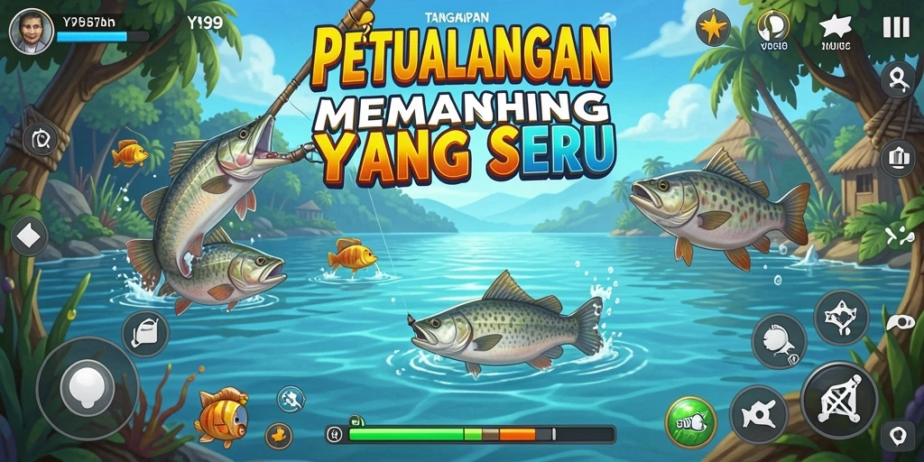 Tampilan gameplay seru di Y89 saat menangkap ikan.