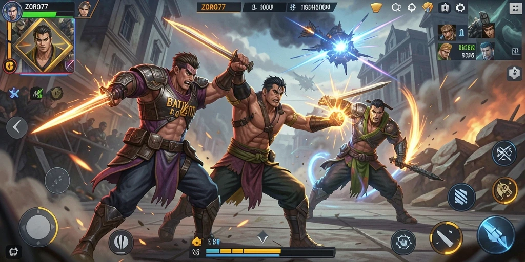 Tampilan gameplay ZORO77 dalam pertarungan Battle Royale yang seru.